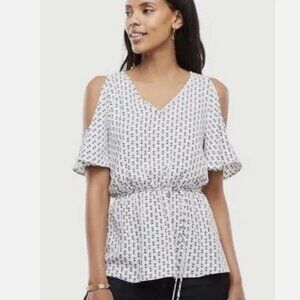 *Ann Taylor White and Blue Polka Dot Blouse - Small